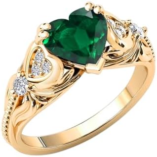 10k 14k 18k Gold 0.08cttw Natural Diamond Heart Shape Gemstone Rings for Women Heart Engagement Rings Heart Shaped Promise Anniversary Rings for Her (2ct, 8 * 8mm)