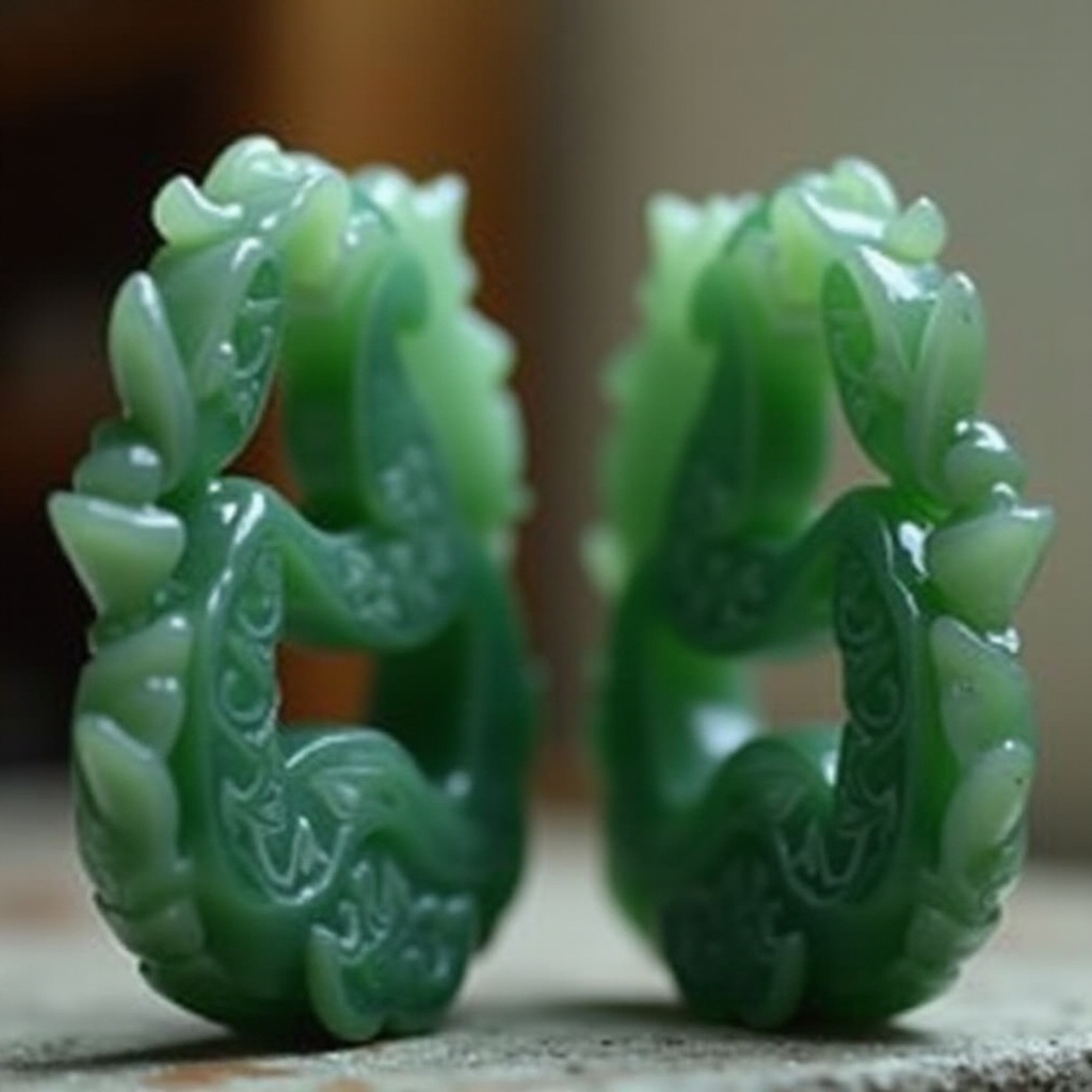 boucles d'oreilles en jade sculpté