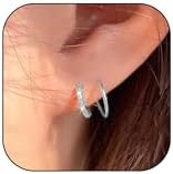 Double Twist Hoop Earrings for Women Trendy Single Piercing S925 Sterling Silver Double Earrings for One Hole Rhinestone Wrap Spiral Earrings for 3 Holes Adjustable Cartilage Piercing Earrings Dainty Gold Earrings for Girls