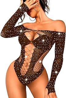 Kaei&Shi Sparkly Rhinestone Bodysuit, Off Shoulder Sexy Tops, Party Club Outfits
