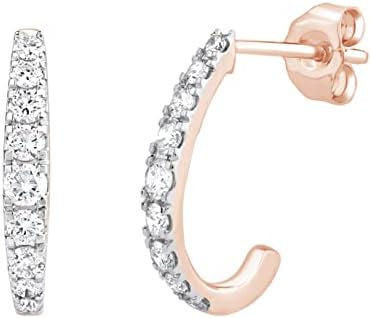 Dewberry 0.45 Carat Round Cut Lab Grown Diamond Studded J Hoop Earrings for Women in 14k Solid White Gold, Yellow Gold, and Rose Gold | VVS-VS-EF Brilliance - Elevate Your Style with Tri-Gold Radiance