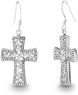 Oxidized Sterling Silver Textured Dangle Earrings with French Wire Back for Women