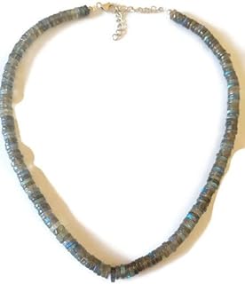 Natural Labradorite Necklace 18 Inch With Sterling Silver, Heishi Tyre Beads, Smooth Cut, Labradorite Necklace, Silver Jewelry, Grey