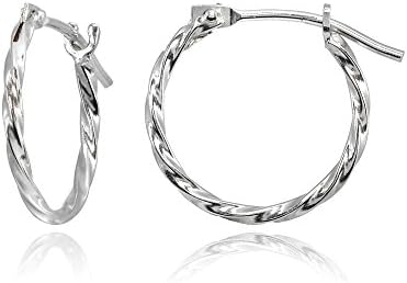 14K White Gold Click-Top Twisted Hoop Earrings for Unisex, Sleek Lightweight Design