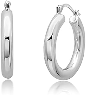 Sterling Silver Hoop Earrings for Women | Lightweight Silver Chunky Hoop Earrings | Hypoallergenic 925 Sterling Silver Earrings for Women | Round Thick Hoop Earrings in 1, 1.5, 2 Inches by MAX + STONE