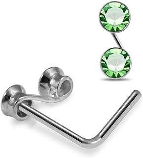 Crystal Stone S Shape 925 Sterling Silver 22 Gauge L Shaped Nose Pin Jewelry