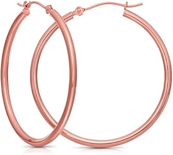 14k Gold Round Polished Hoop Earrings, (50mm) 2" Diameter