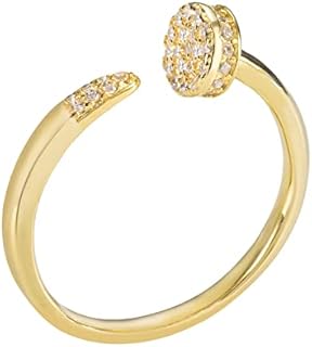 18K Gold Plated Sterling Silver Pave Open Nailed It Ring Stackable Wedding Band with Cubic Zirconia