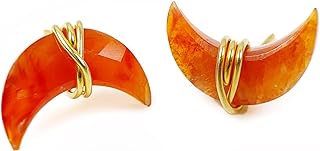 Natural Moon shape Carnelian Studs, 925 Sterling Silver Earrings, Birthstone Jewelry, Moon Stone Jewelry, Gemstone Earrings, Orange Earrings, Women earrings By CHARMSANDSPELLS
