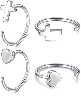 Sterling Silver Half Hoop Earrings with Lever Back - Minimalist Cross and Heart Design for Stylish Women