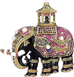 EVER FAITH Crystal Simulated Pearl Black Enamel Retro Elephant Animal Brooch Multicolor Antique Gold-Tone
