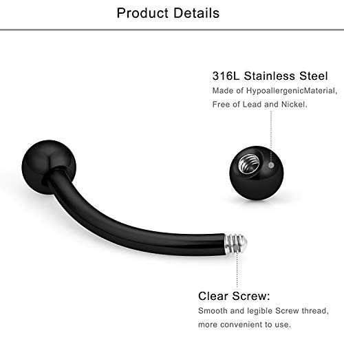 Lcolyoli 12 Pcs 16G Surgical Steel Eyebrow Piercing Rings Clear Diamond CZ Curved Barbell Rook Daith Piercing Retainer Body Jewelry for Women Men