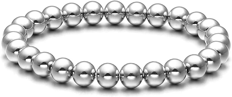 Jovivi Unisex Stainless Steel Beaded Elastic Bracelet with Silver Gold Ball Beads for Men and Women - Luxurious Hypoallergenic Accessory