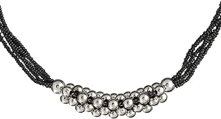 Traditional Indian Brass Mangalsutra Thushi Oxidised Choker Necklace with Ball Clasp for Women & Girls, 18 Inch Length