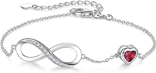 IDASANY Birthstone Jewelry for Women, Silver Birth Stone Charm Bracelet Infinity with Cubic Zirconia, Adjustable Love Heart Chain Jewelry Gifts for Anniversary Christmas