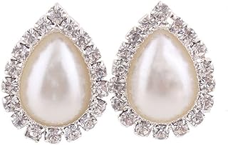 Grace Jun Fashion Rhinestone Opal Silver Plated Water Drop Clip on Earrings Non Piercing Bijouterie