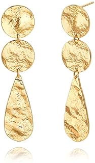 Women's Elegant 18K Gold Oval Huggie Hoop Dangle Earrings with French Wire Back Finding - Geometric Rectangle Design