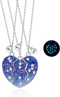 Hifot Collier d'Amitié pour 3 en Argent, avec Pendentifs Cœur Séparables et Taille Ajustable, Lumineux et Anti-rouille. Idéal pour Filles, Soeurs et Amies proches