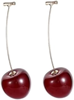 3D Red Cherry Dangle Earrings Dried Flower Acrylic Cherry Drop Earrings Cute Stereo Fruit Earrings Charm Sweet Jewelry Gift Resin Simulated Fruit Earrings for Women Girls