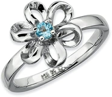 Sterling Silver Blue Topaz Stackable Ring with Delicate Flower Design for Women