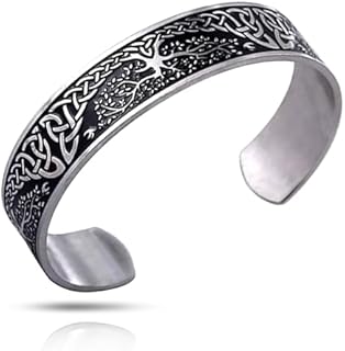 Stainless Steel Tree of Life Bracelet for Men Women Viking Celtic Knot Bracelet Cuff Bracelet Adjustable Yggdrasil Nordic Vintage Symbol Jewelry Gifts
