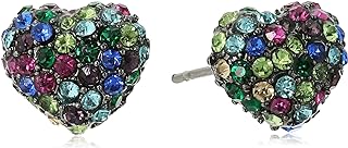 Betsey Johnson Pave Mixed Multi-Colored Stone Heart Stud Earrings