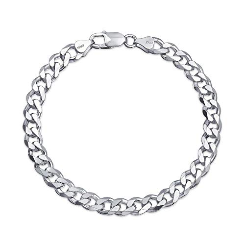 ARGENTO REALE Italian 925 Sterling Silver Heavyweight Curb Cuban Necklace For Men, Thick Heavy Necklaces In Solid Sterling Silver, Mens Link Chain and Bracelet 6.75MM -9MM