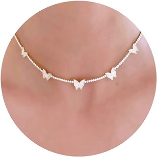 Delicate 14K Gold Plated Butterfly Choker with Tennis Chain and Lobster Clasp, Embellished with Cubic Zirconia Gems for Women and Girls, Italian Origin