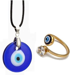 Caiyao Evil Eye Pendant Necklace Glass Leather Rope Chain Turkish Protect Lucky Necklace for Women Men