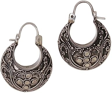 NOVICA Artisan Handmade .925 Sterling Silver Hoop Earrings Floral Indonesia 'Bali Paradise'
