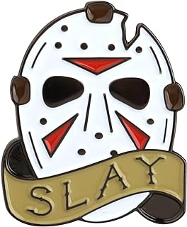 Stainless-Steel Pin Clasp Jason Mask Brooch - Nickel-Free Horror Movie Jewelry for Halloween Enthusiasts