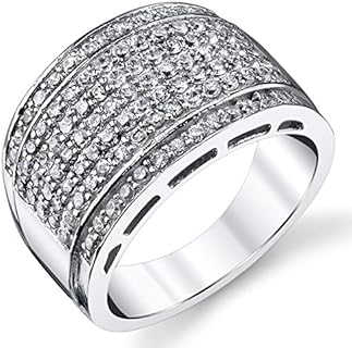 Metal Masters Sterling Silver Men's High Polish Micro Pave Wedding Band Ring With Cubic Zirconia CZ Sizes 5 to 12