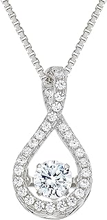 Central Diamond Center Twisted Pear Dancing Gemstone Necklace in 925 Sterling Silver w/Pure Brilliance Zirconia CZ