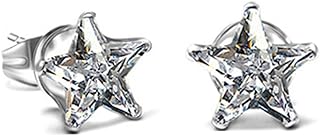 Star Stud Earrings with Push Back Feature in Stainless Steel, Adorned with Cubic Zirconia for Women, Star-shaped Design