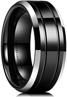 King Will Classic Men 8mm Black Blue Tungsten Carbide Rings Polished Beveled Edge Domed Gold/Blue/Black Double Groove Wedding Bands