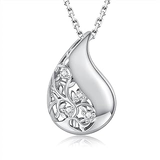 Lobster Clasp Sterling Silver Tree of Life Teardrop Urn Pendant with Rolo Chain - Memorial Jewelry for Women