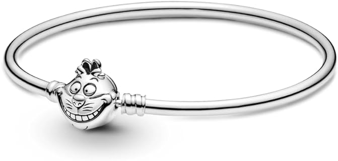 Pandora Disney Alice in Wonderland Sterling Silver Bangle with Cheshire Cat Clasp With Gift Box