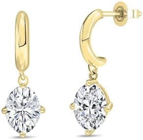 Oval Lab Grown White Diamond Solitaire Classic Drop Earrings for Women in 10K Gold