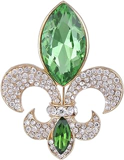 Elegant Pin-On Fleur de Lis Brooch featuring Rhinestone Crystals, Alloy Crafted in Gold-Tone for Men and Women - Teardrop Design