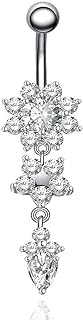 Gnoliew 14G Belly Button Rings Belly Flower Dangle Women Body Piercing Jewelry