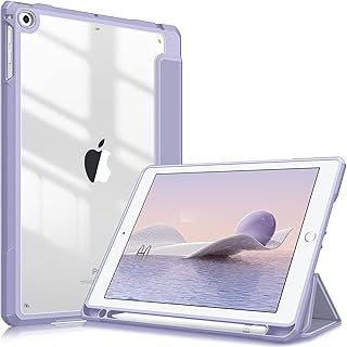 FINTIE Housse pour iPad Air 2 avec rangement pour Pencil et coque arrière transparente, anti-choc, aimantée, et auto-réveil. Parfaite pour utilisateurs professionnels et étudiants