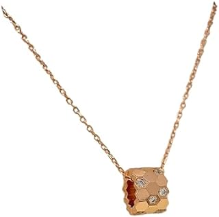 Honeycomb Geometric Pendant Necklace for Women, Beehive Diamond Pendant, Hexagon Necklace, Rose Gold Plated