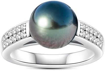 Tahitian Black Pearl Ring AAA Quality Tahiti Natural South Sea Cultured Pearl 0.36 cttw Moissanite Iced Out Sterling Silver S925 Rings For Mom Her Women