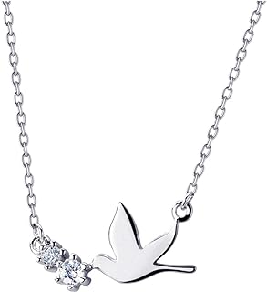 Sterling Silver Dove Pendant Necklace with Cable Chain and Ball Clasp, Embellished with Cubic Zirconia for Women and Girls, Adjustable Hypoallergenic Dove Design