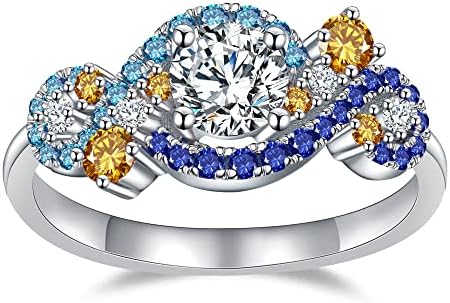 Kolmnurk Moissanite Eternity Ring 0.5ct 1ct 2ct Van Gogh's The Starry Night Round Cut Lab Grown Diamond Wedding Engagement Promise Ring for Women Girl Size 5-12