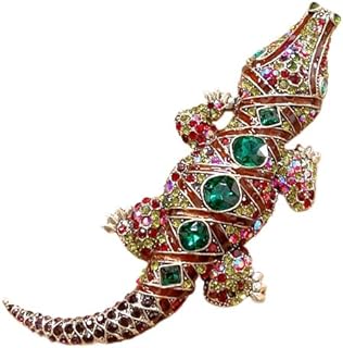 Fashion Crocodile Rhinestones Brooches Lapel Pins for Women Men Unique Sparkly Crystal Cartoon Animal Pin Dress Suit Hat Bag Clothes Accessories Jewelry Party Christmas Holiday Gifts