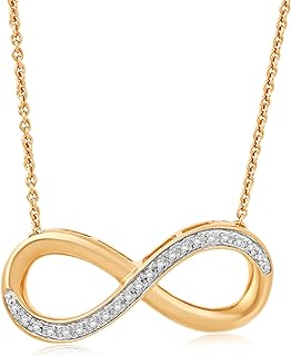 Spring Ring Clasp Infinity Pendant Necklace in Yellow-Gold-Plated Silver with Diamond Accent, Cable Chain, Ideal for Women, Infinity Design