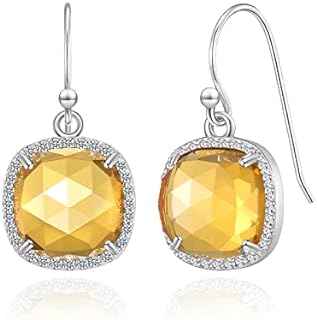 Jupiter Natural Gemstone Dangle Earrings - 14k Gold/Rhodium Plated Genuine Gemstone Dangle Women Earrings, 10mm Natural Gemstone, Pendant Earrings Gifts for Valentine's Day, Mother's Day, Birthday Jewelry Gifts