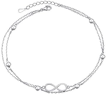 FLYOW Anklet for Women S925 Sterling Silver Adjustable Foot Beaded Heart Charm Ankle Bracelet Anklets Jewelry