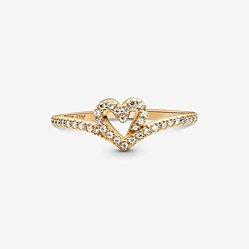 Pandora Timeless Wish Sparkling Heart Ring - Perfect Jewelry Gift for Women - Hand-Finished 14k Gold-Plated Shine with Cubic Zirconia